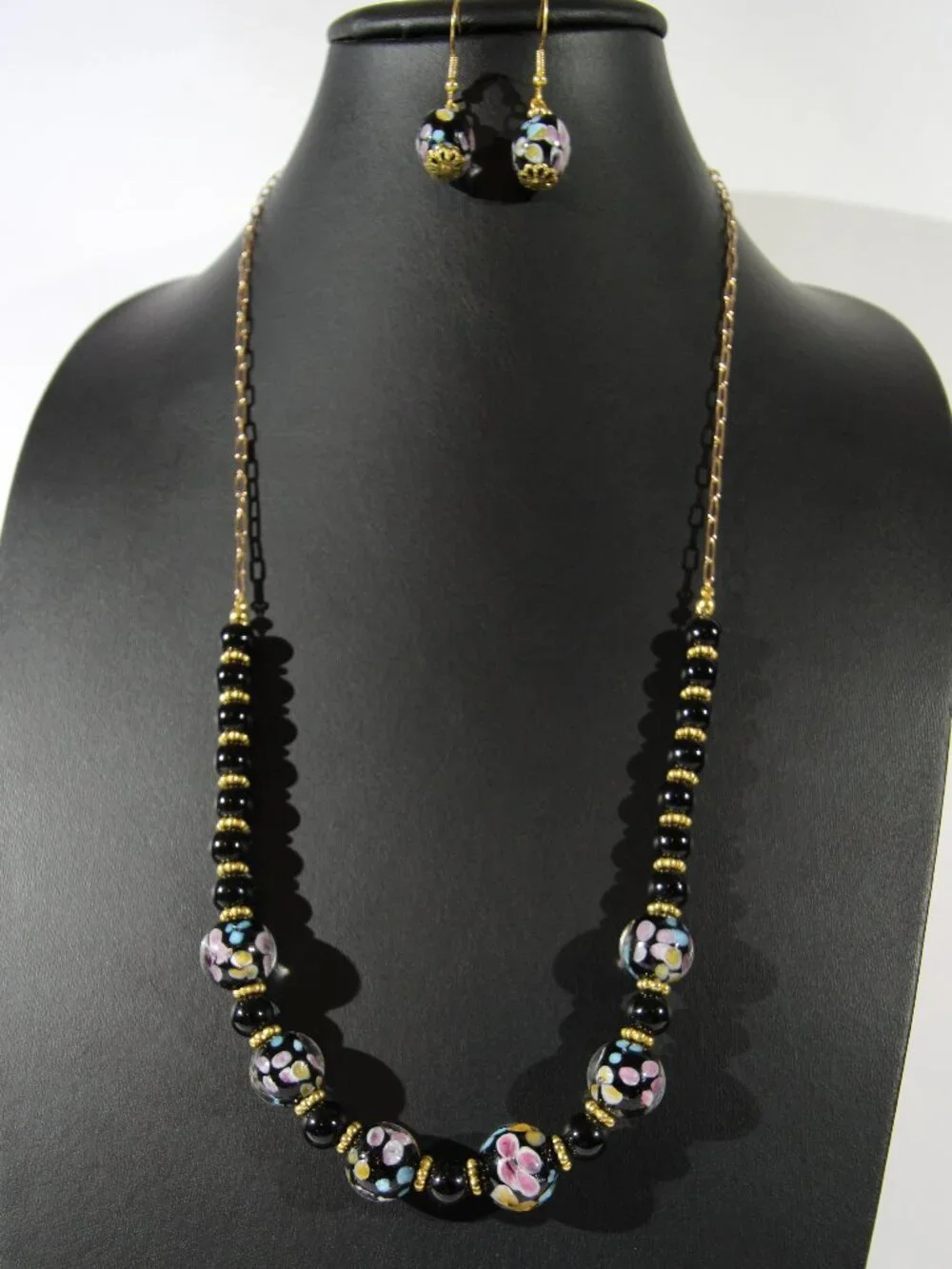 Murano Venetian Jewelry Set Necklace and Earrings Art Glass Bead Jewelry
